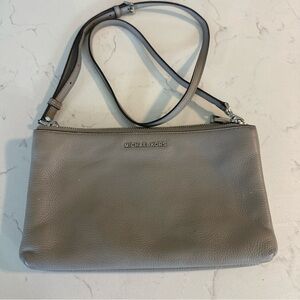 Michael Kors Double Zip Pearl Gray Pebbled Leather Adele Crossbody Bag